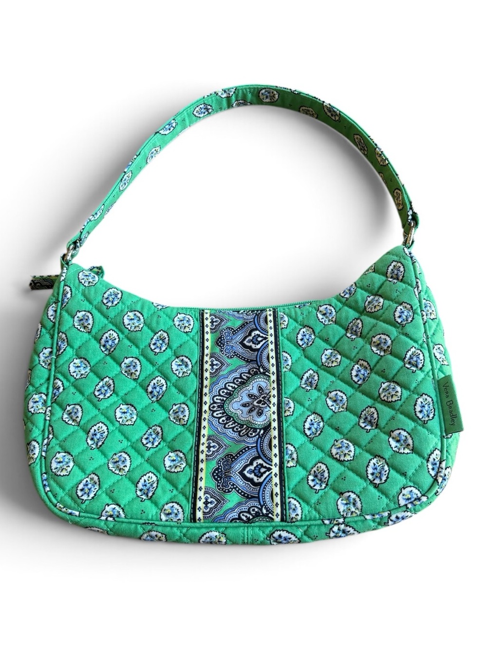 Vera Bradley Frannie Crescent in Garden Green Leaf & Blue Quilted Paisley Bag